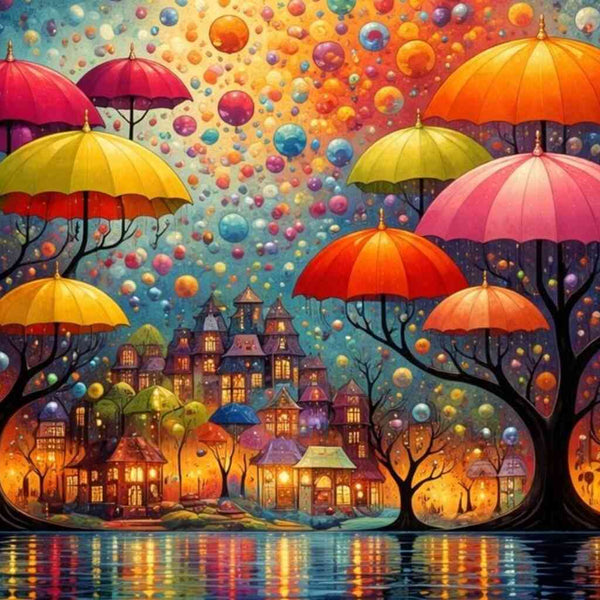 Malen nach Zahlen - Magische Regenschirme der Fantasie
