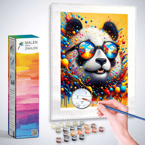 Panda mit Brille, bunt – Malen nach Zahlen