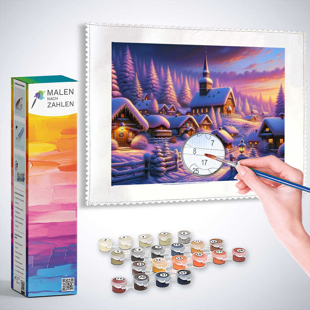 Winterlandschaft, Dorf – Malen nach Zahlen