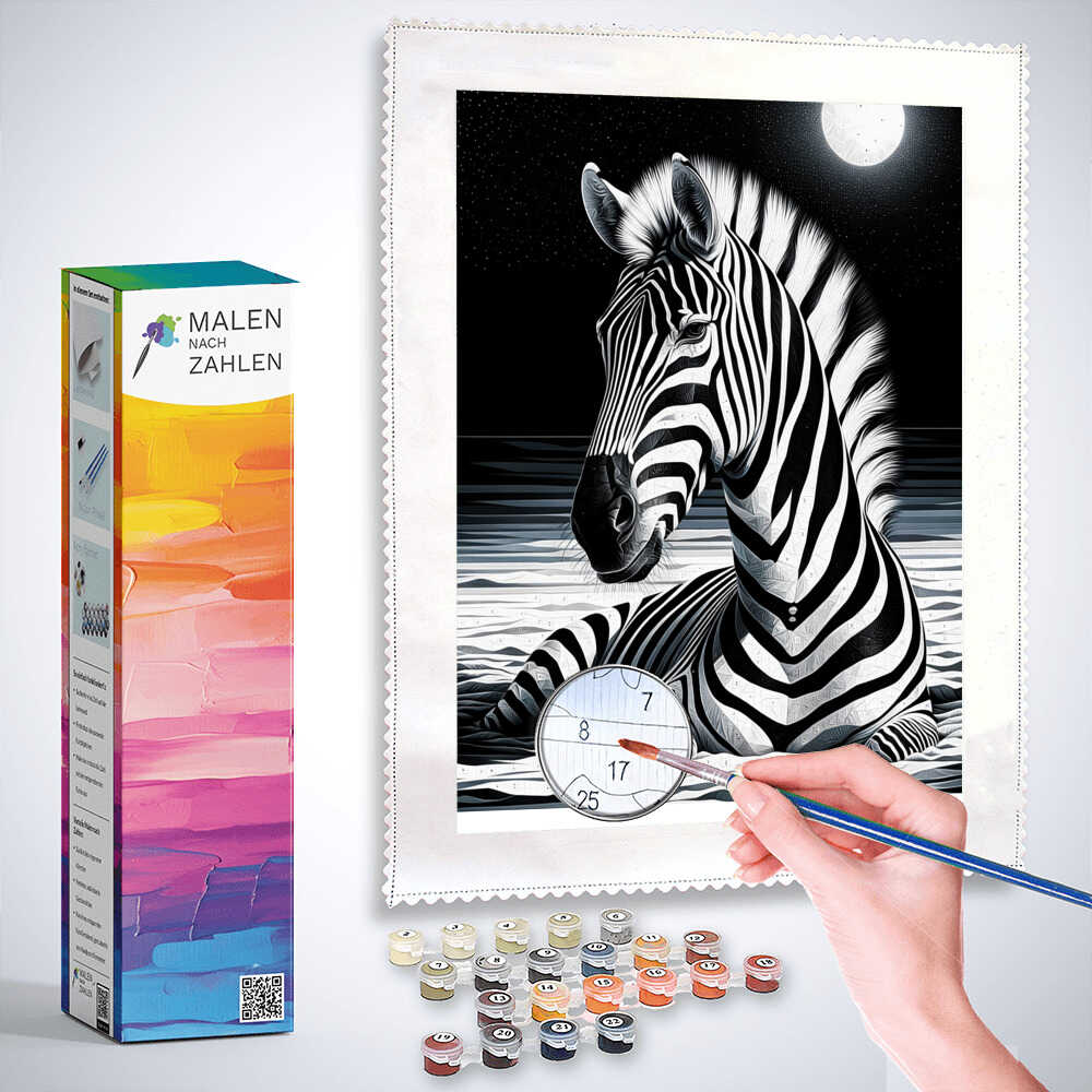 Zebra, Schwarz und Weiß – Malen nach Zahlen