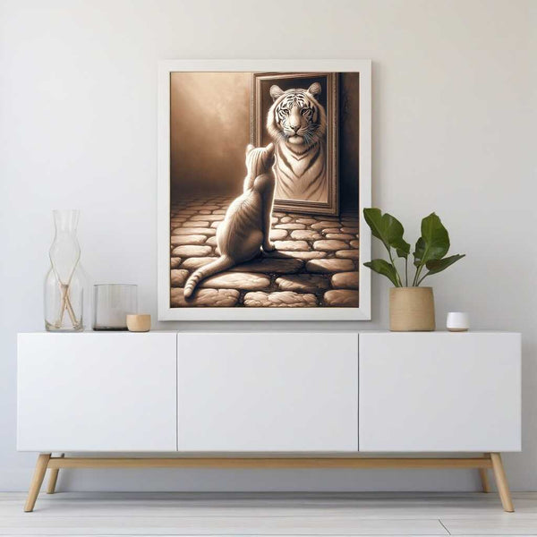 Malen nach Zahlen - Katze Weißer Tiger Spiegelbild