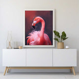 Majestic flamingo painting in warm red tones, showcasing romantic realism and tranquility, perfect for nature-themed decor.