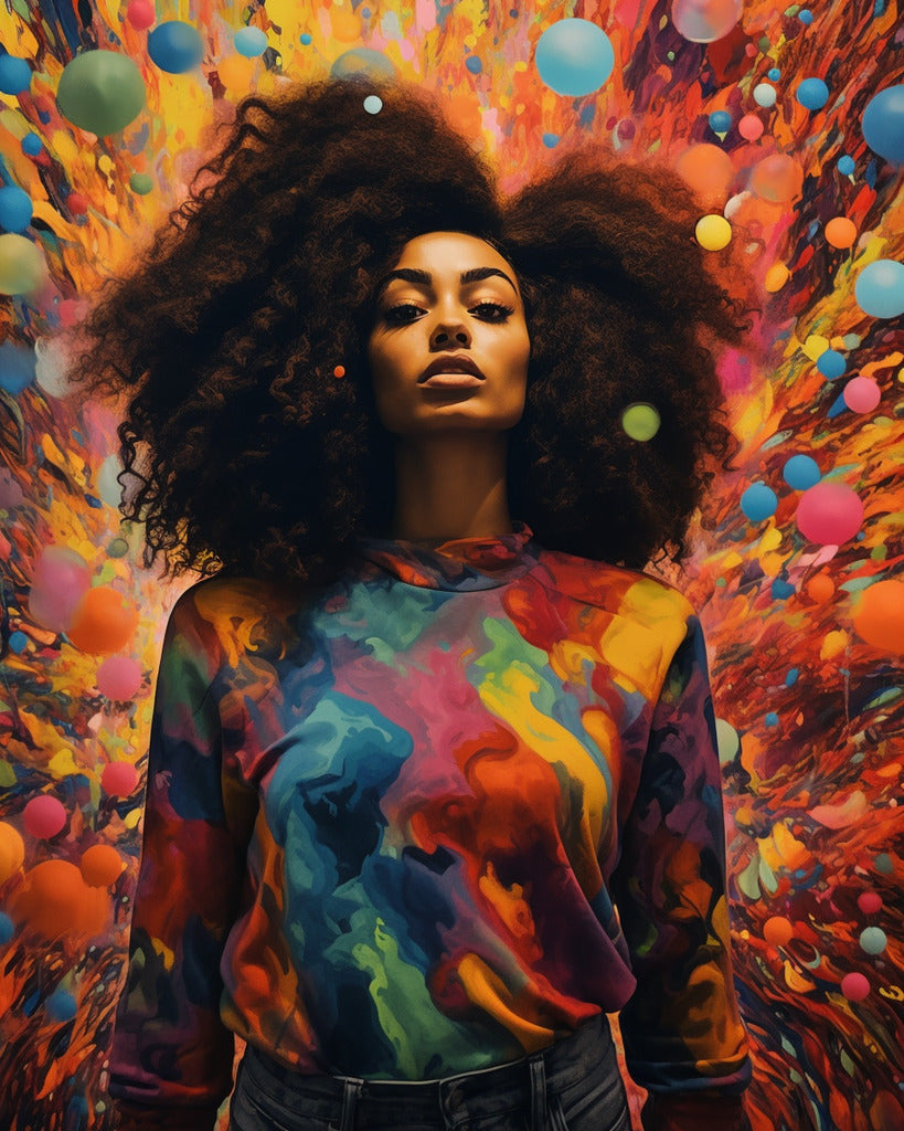 Frau umgeben von Farben – Malen nach Zahlen