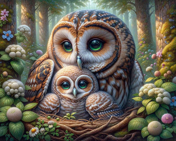 Eule, Mutter mit Kind – Malen nach Zahlen