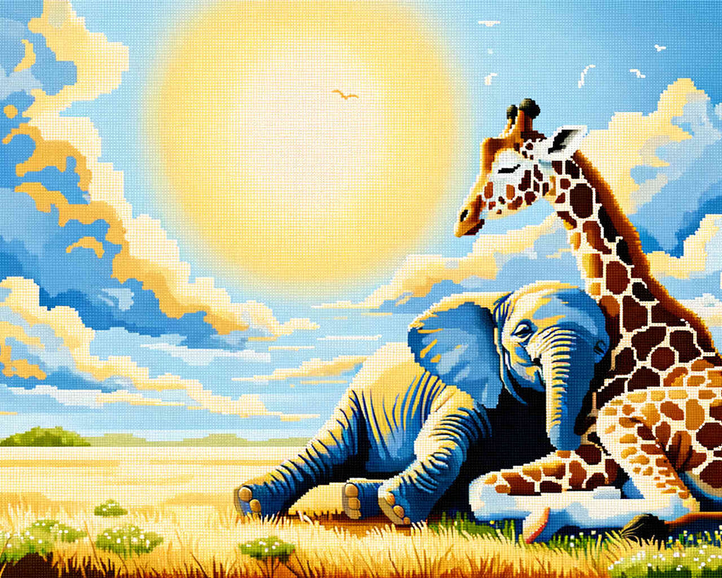 Elefant & Giraffe, Freunde - Malen nach Zahlen