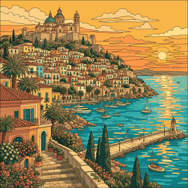 Malen nach Zahlen - Sonnenuntergang über dem mediterranen Paradies