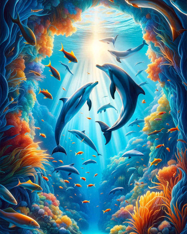 Malen nach Zahlen - Delphine im Meer