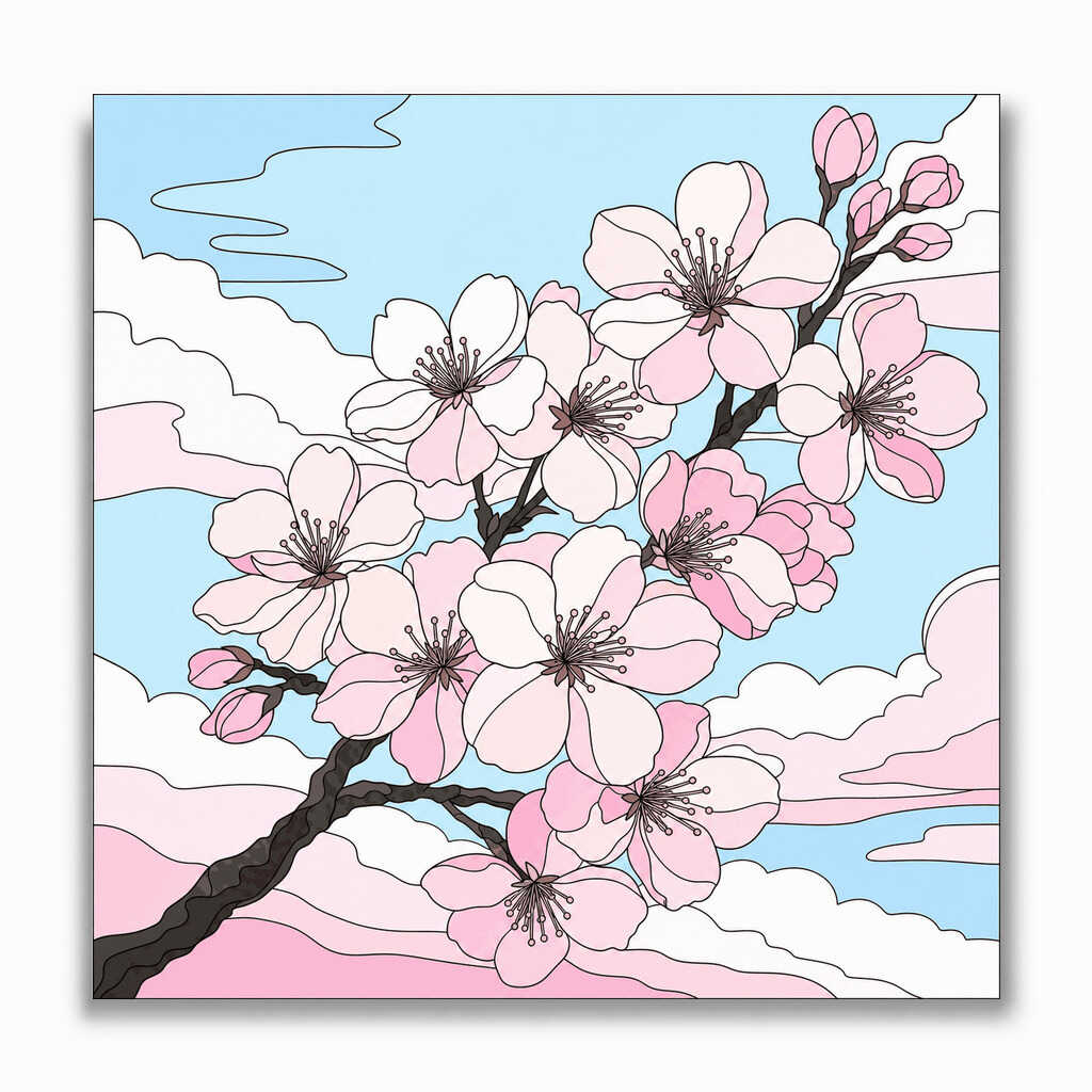 Malen nach Zahlen - Frühlingszauber: Kirschblüten im Himmel