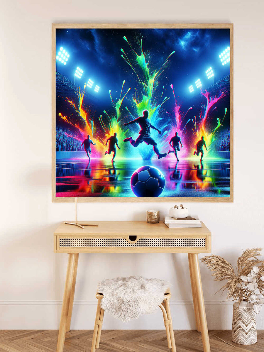 Malen nach Zahlen - Farben des Triumphs Leinwand mit farbenfrohem Fußballspiel Design.