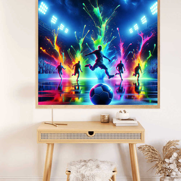 Malen nach Zahlen - Farben des Triumphs Leinwand mit farbenfrohem Fußballspiel Design.