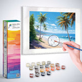 Malen nach Zahlen - Sehnsucht nach der Unendlichkeit Kit mit tropischem Strandmotiv, Palmen und Ozean, moderne mediterrane Landschaft