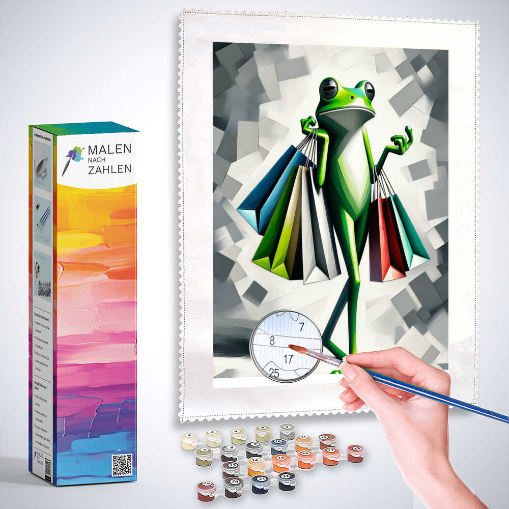 Frosch mit Taschen – Malen nach Zahlen