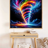 Malen nach Zahlen - Kosmische Euphorie Wirbel Wandkunst über Schreibtisch im modernen Raum.