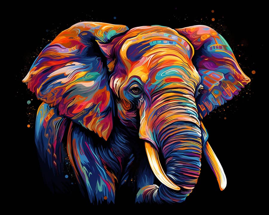 Elefant seitlich, Abstrakt - Malen nach Zahlen