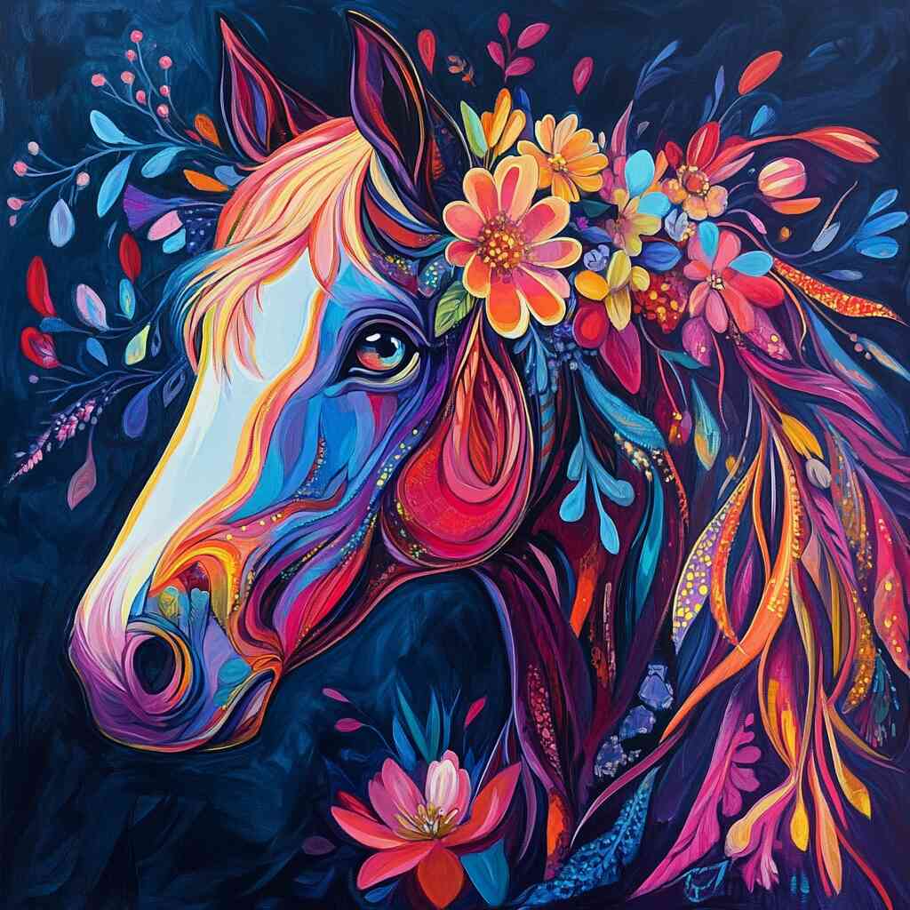 Malen nach Zahlen - Farben des Wilden Herzens, Pferd mit Blumen