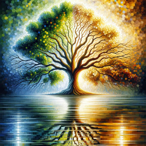 Malen nach Zahlen - Jahreszeiten Baum, Sonne