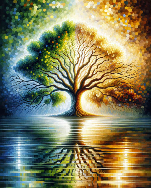 Malen nach Zahlen - Jahreszeiten Baum, Sonne