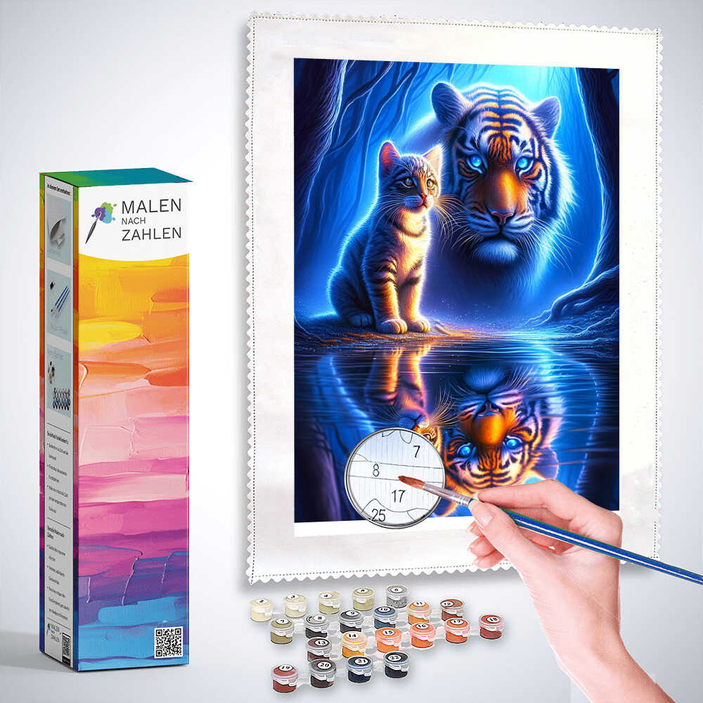 Malen nach Zahlen - Kleine Katze Großer Tiger Spiegelbild