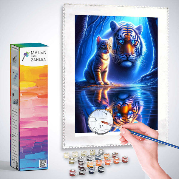 Malen nach Zahlen - Kleine Katze Großer Tiger Spiegelbild