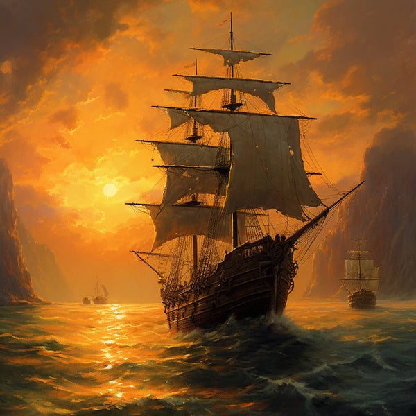 Segelschiffe, Abendrot - Malen nach Zahlen