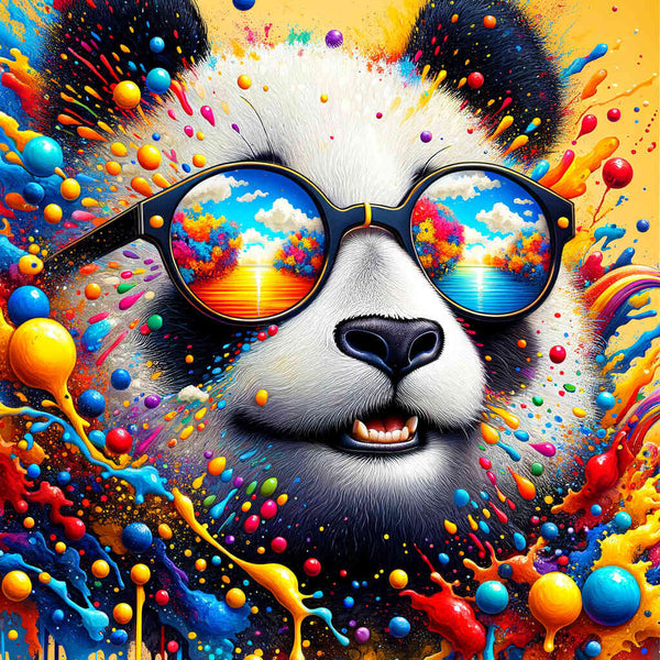 Panda mit Brille, bunt – Malen nach Zahlen