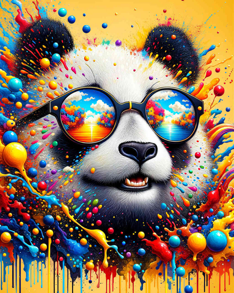 Panda mit Brille, bunt – Malen nach Zahlen