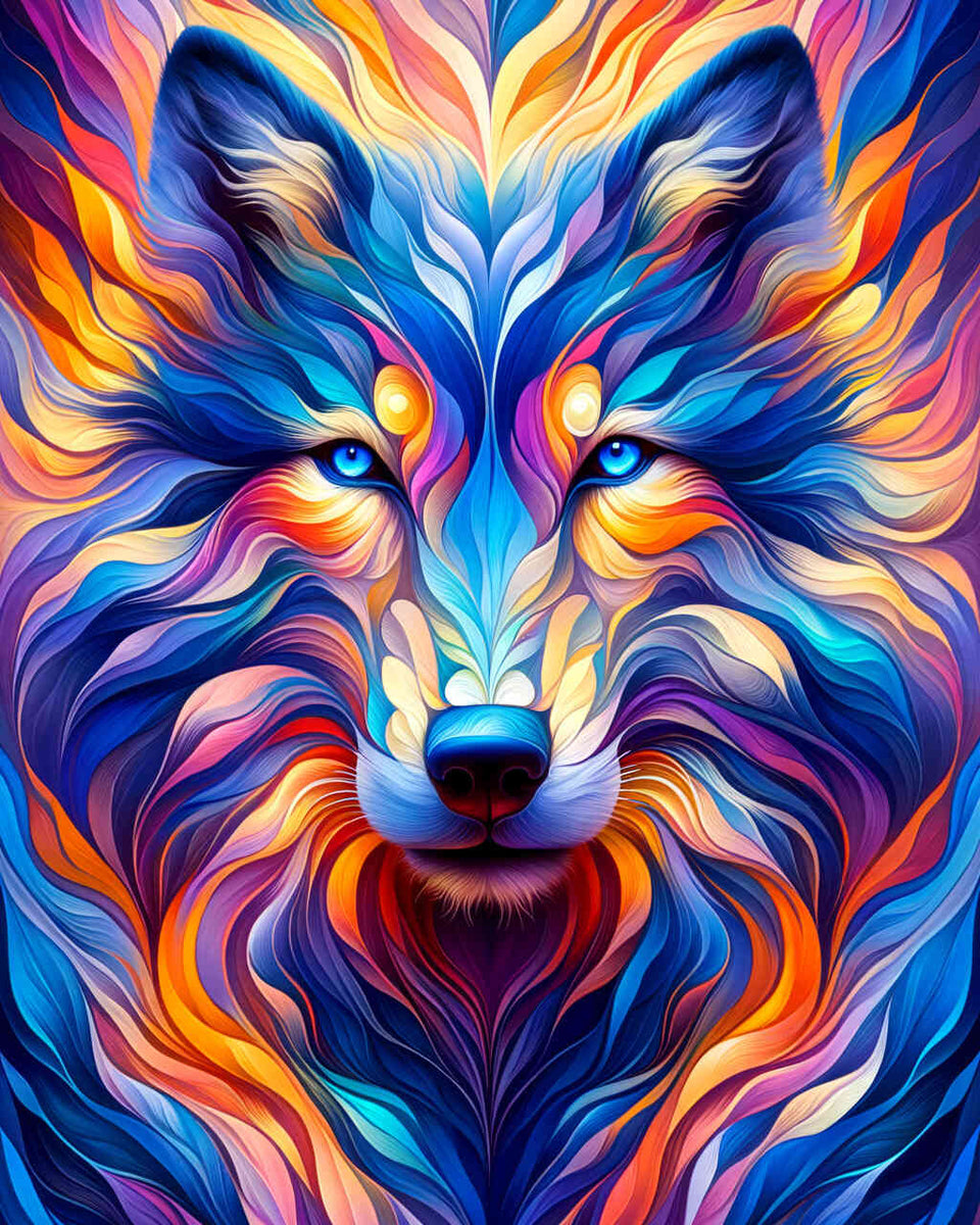 Wolf frontal abstrakt - Malen nach Zahlen