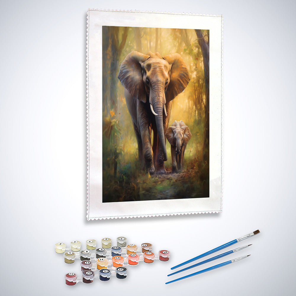 Elefant mit Kalb - Malen nach Zahlen