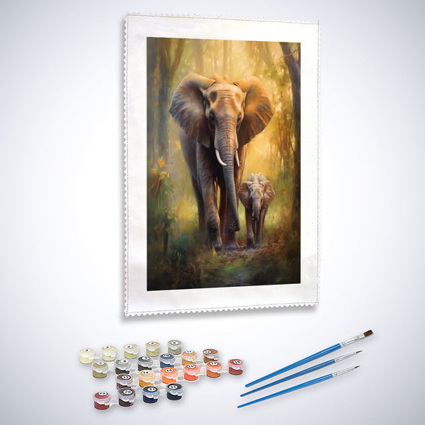 Elefant mit Kalb - Malen nach Zahlen