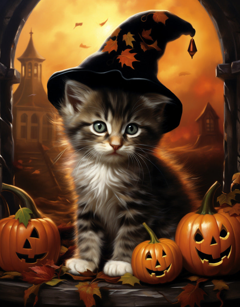 Malen nach Zahlen - Kätzchen mit Hut, Halloween