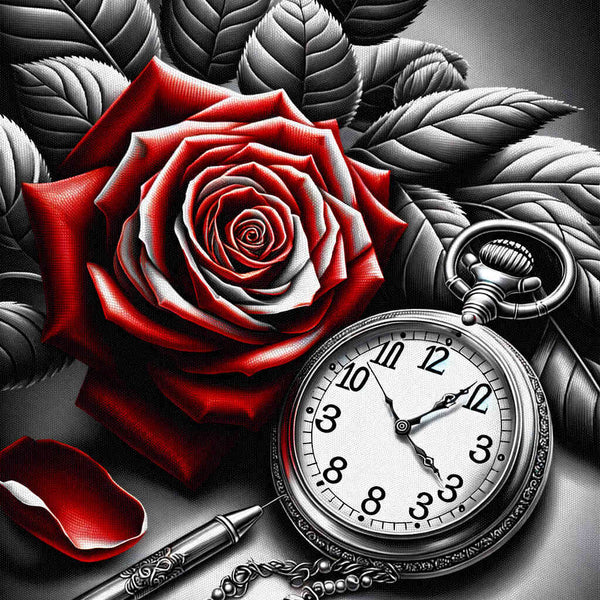 Malen nach Zahlen - Taschenuhr Rote Rose