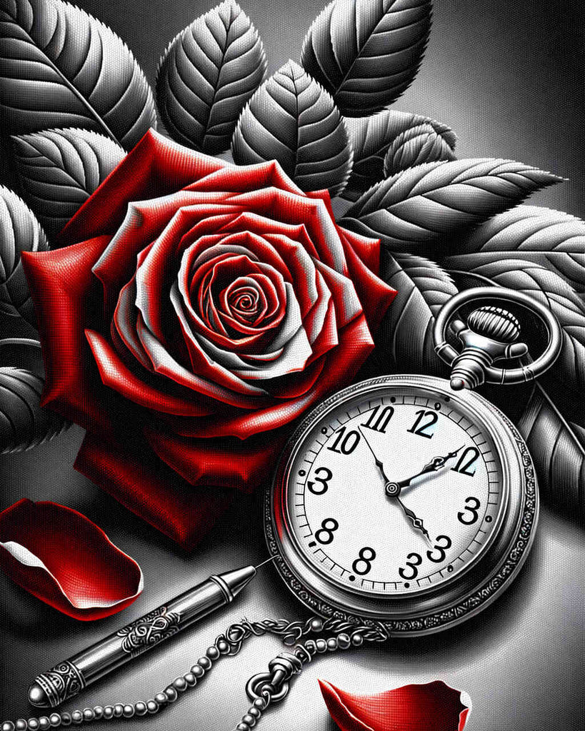 Malen nach Zahlen - Taschenuhr Rote Rose