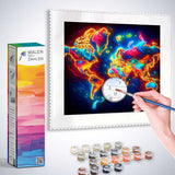 Malen nach Zahlen Leuchtende Weltenkarte Set, entspannendes Malen mit farbenfrohem Weltkartenmotiv und nummerierten Farben