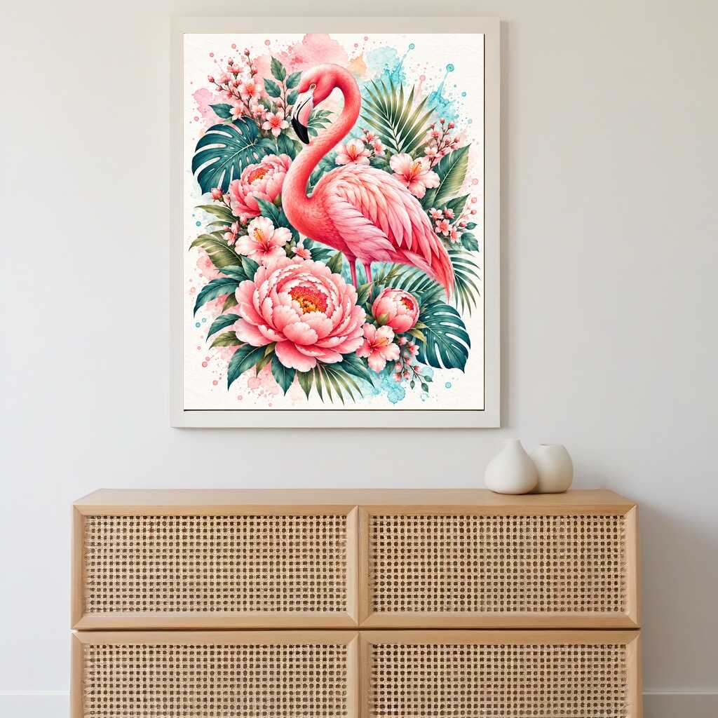 Malen nach Zahlen - Flamingozauber im Blütenmeer