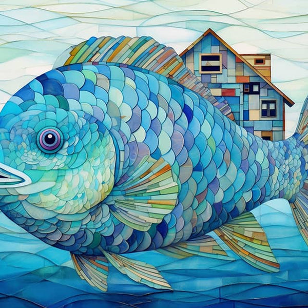 Fisch, Blaue Farben - Malen nach Zahlen