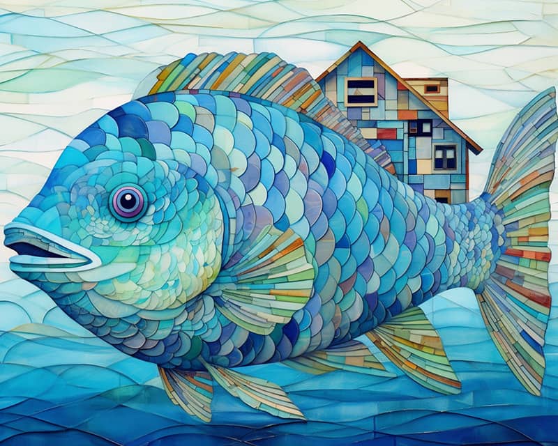 Fisch, Blaue Farben - Malen nach Zahlen