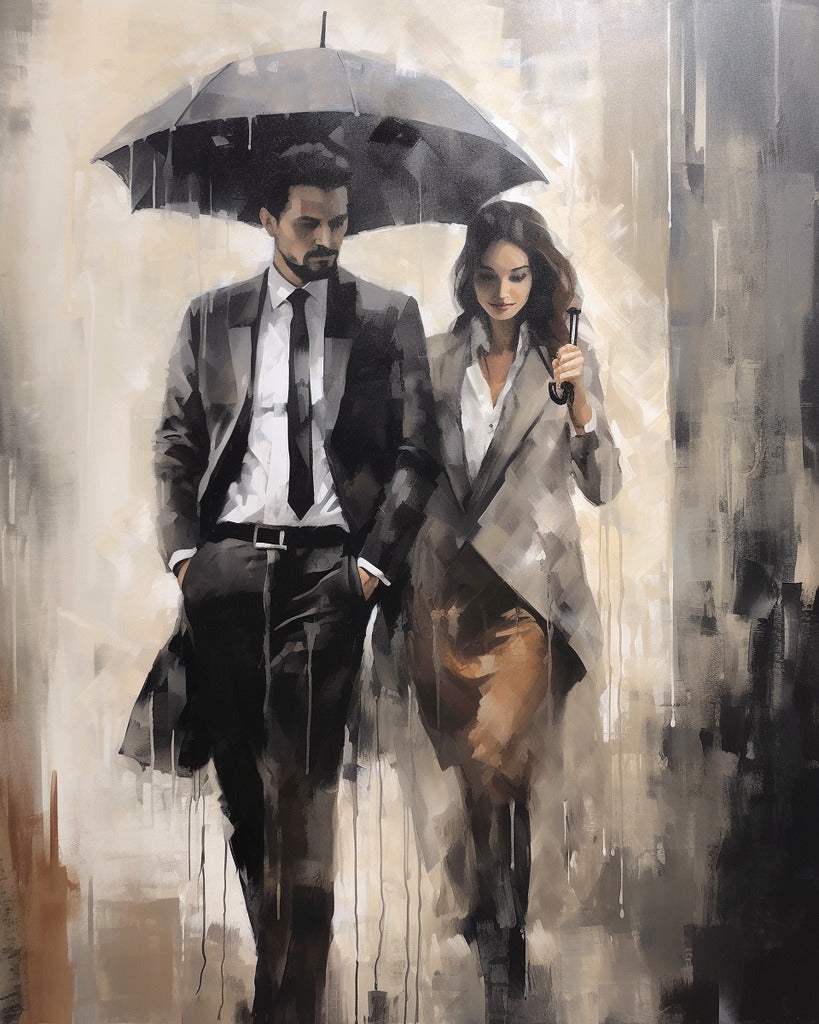 Mann mit Frau, Regenschirm - Malen nach Zahlen