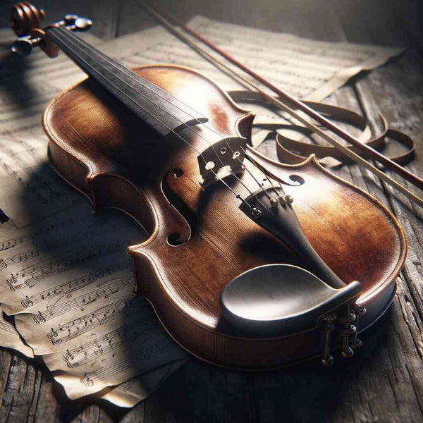 Violin resting on sheet music, illuminated by morning light, showcasing serene and artistic vibes for painting by numbers enthusiasts.