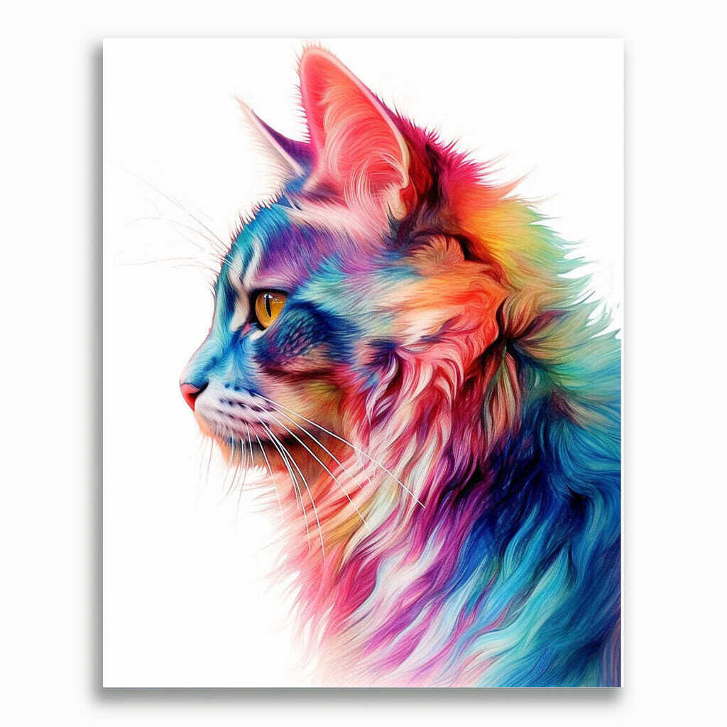 Katze im Profil, Farbenfroh - Malen nach Zahlen