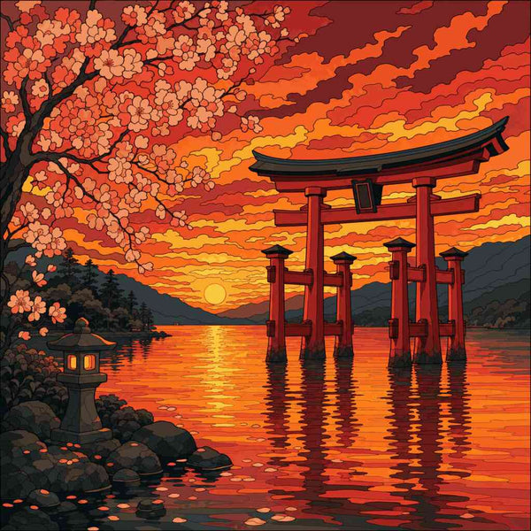 Malen nach Zahlen - Torii im Abendrot