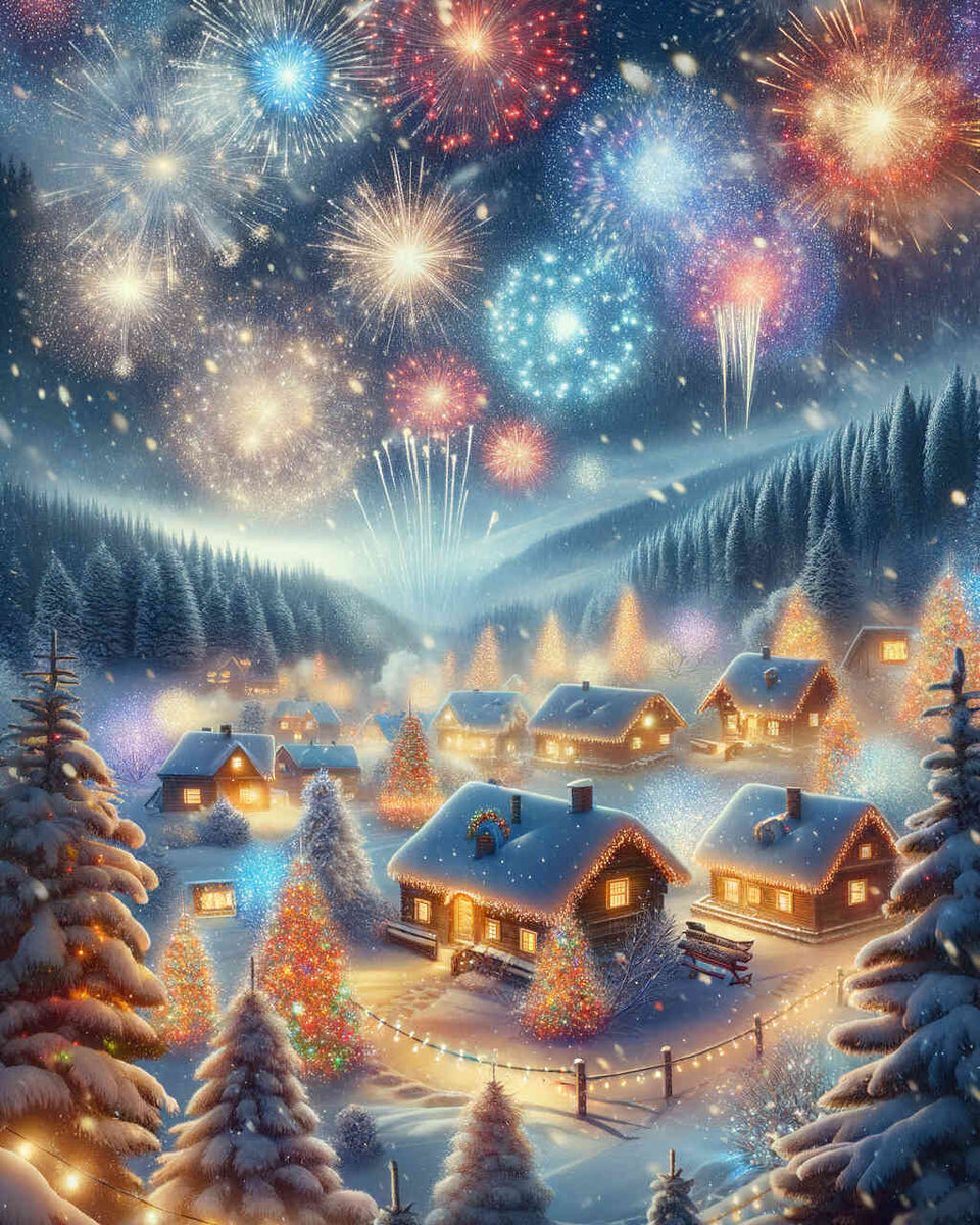 Malen nach Zahlen - Silvester, Winterdorf