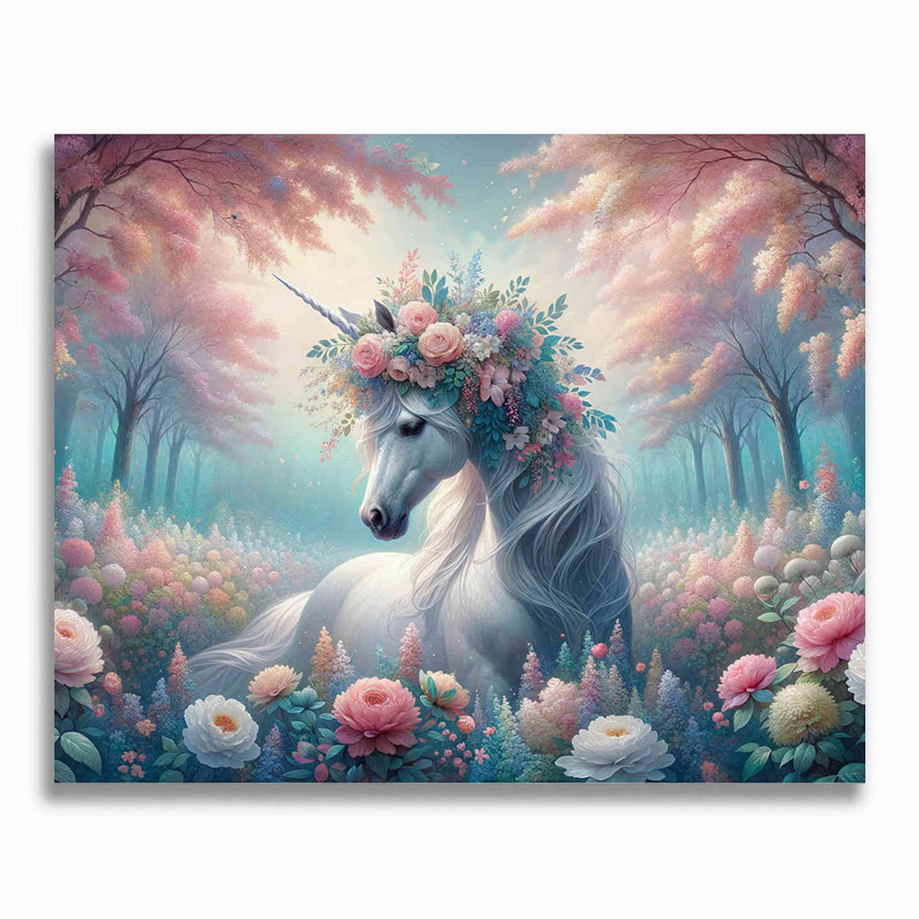 Einhorn mit Blumen – Malen nach Zahlen
