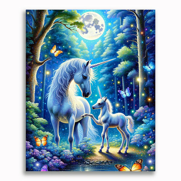 Einhorn Mutter mit Fohlen – Malen nach Zahlen