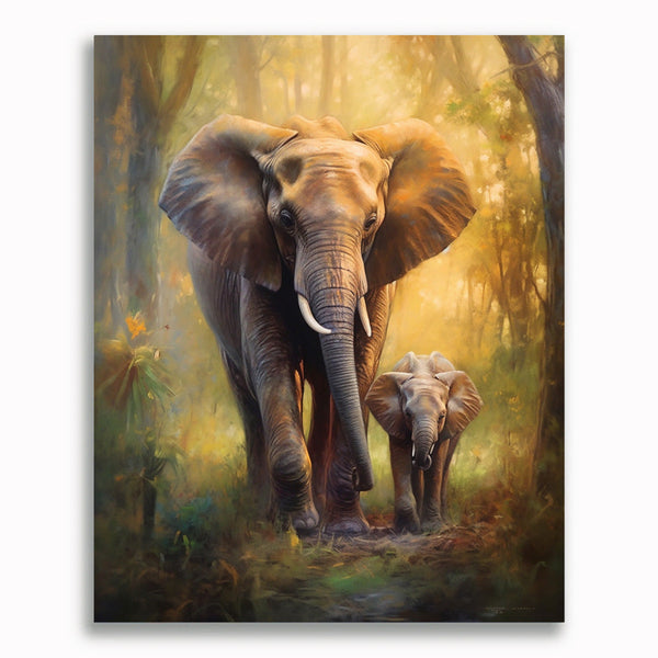 Elefant mit Kalb - Malen nach Zahlen