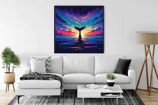 Malen nach Zahlen - Farben des Ozeantraums Leinwand in modernem Wohnzimmer.
