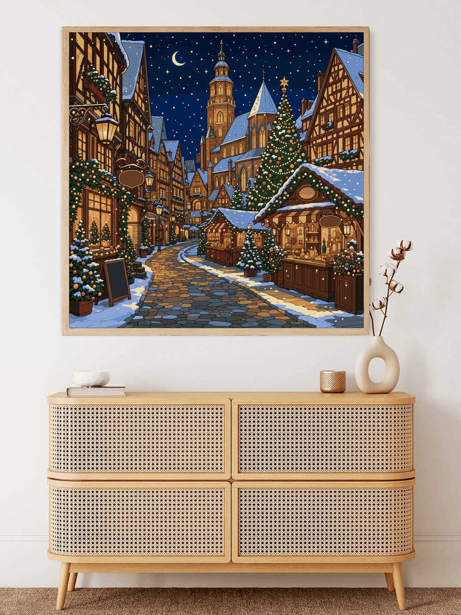 Malen nach Zahlen - Winternacht auf dem Weihnachtsmarkt
