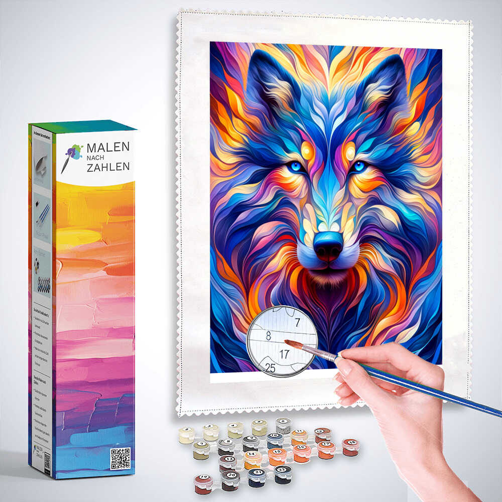 Wolf frontal abstrakt - Malen nach Zahlen