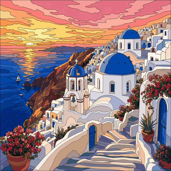 Malen nach Zahlen - Magische Abenddämmerung auf Santorin