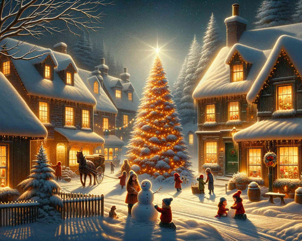 Weihnachtsbaum im Dorf – Malen nach Zahlen