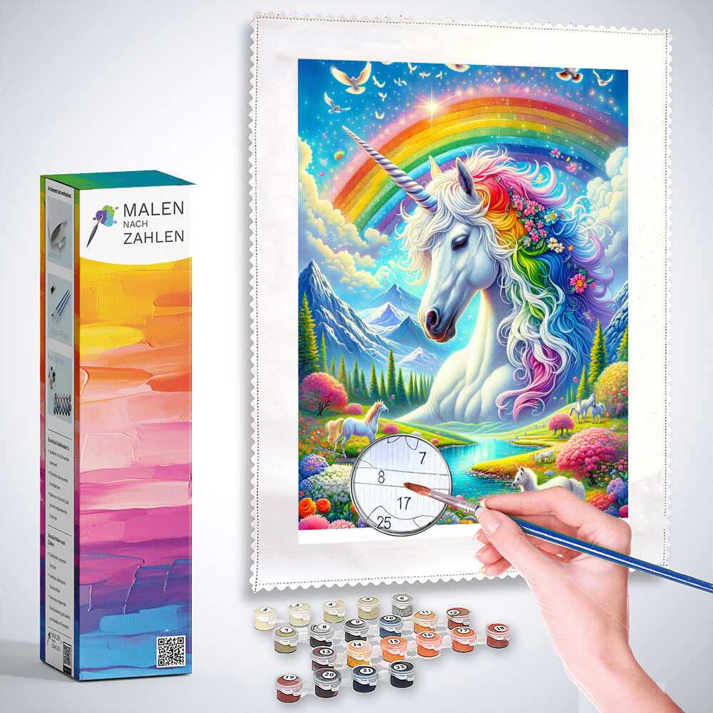 Regenbogen und Einhorn – Malen nach Zahlen